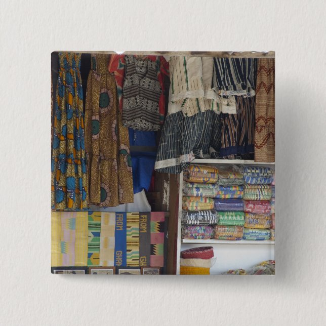 Badge Carré 5 Cm Afrique, Ghana, Accra. Textile et artisanat d'Accr (Devant)