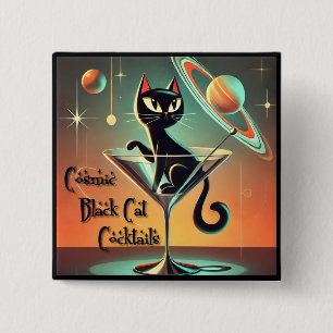 Badge Carré 5 Cm Âge atomique Futuriste de l'espace Noir Cat Martin
