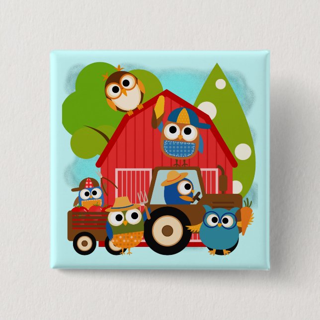 Badge Carré 5 Cm Agriculteurs de hibou (Devant)