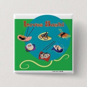 Badge Carré 5 Cm Aime des sushi