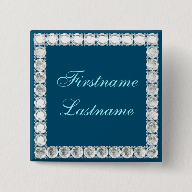 Badge Carré 5 Cm Ajouter un nom personnalisable diamant bleu (Devant)