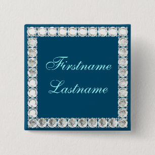 Badge Carré 5 Cm Ajouter un nom personnalisable diamant bleu