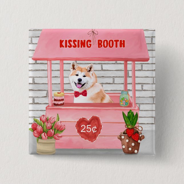 Badge Carré 5 Cm Akita Chien Valentine's Day Kissing Booth (Devant)