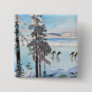 Badge Carré 5 Cm Akseli Gallen-Kallela - Skaters près de Kalela Sho