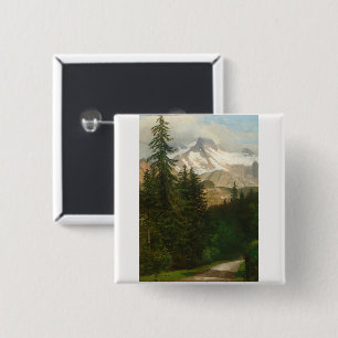 Badge Carré 5 Cm Albert Bierstadt Peinture Neige dans le Haut Pays