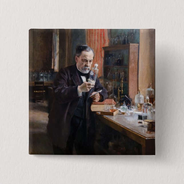 Badge Carré 5 Cm Albert Edelfeue - Portrait de Louis Pasteur (Devant)