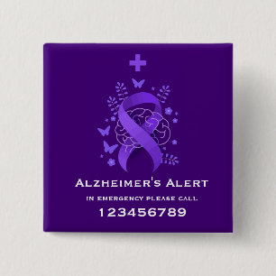 Badge Carré 5 Cm Alerte de maladie d'Alzheimer violet