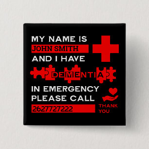 Badge Carré 5 Cm Alerte sur la maladie d'Alzheimer