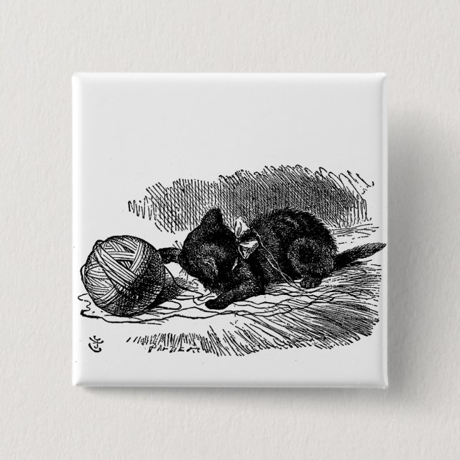 Badge Carré 5 Cm Alice vintage dans le dessin de livre de chat noir (Devant)