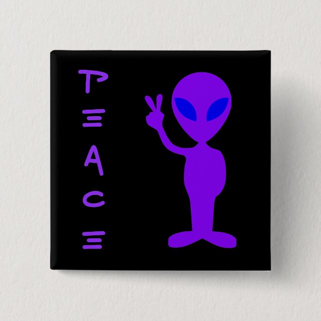 Badge Carré 5 Cm Alien de la paix (Devant)