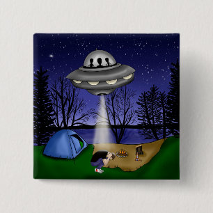 Badge Carré 5 Cm Alien d'enlèvement extra-terrestre