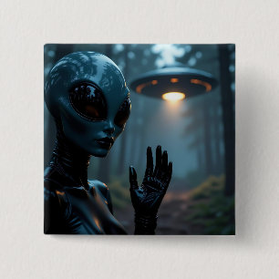 Badge Carré 5 Cm Alien extra-terrestre et ovnis