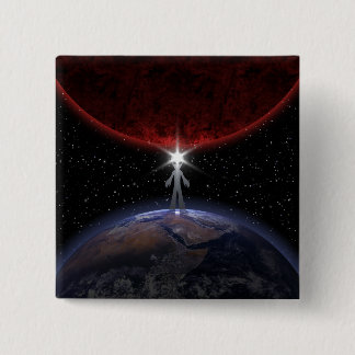 Badge Carré 5 Cm Alien Parmi Les Planètes