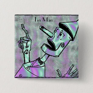 Badge Carré 5 Cm Alien Vert, Bouton Homme Tin