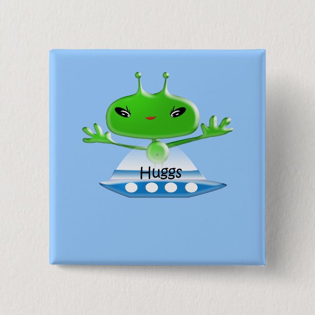 Badge Carré 5 Cm Aliens de l'espace extra-atmosphérique vert mignon (Devant)