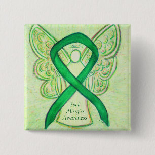 Badge Carré 5 Cm Alimentation Allergies Sensibilisation Angle Vert 