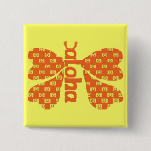 Badge Carré 5 Cm Aloha bouton de papillon