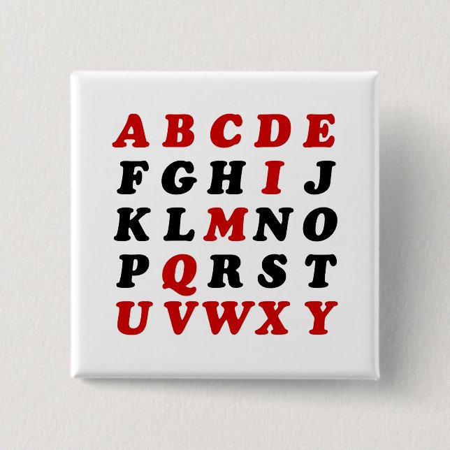 Badge Carré 5 Cm Alphabet anglais (Devant)