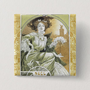Badge Carré 5 Cm Alphonse Mucha - art Nouveau