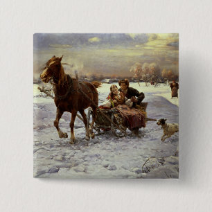 Badge Carré 5 Cm Amants dans un traîneau