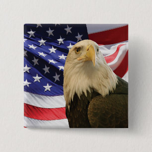 Badge Carré 5 Cm American Bald Eagle and Flag