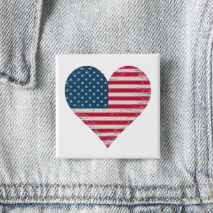 Badge Carré 5 Cm American Flag Heart