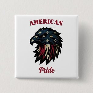 Badge Carré 5 Cm American Pride, Aigle bleu rouge patriotique