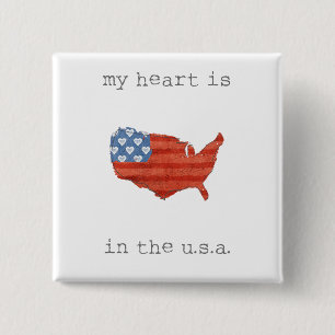 Badge Carré 5 Cm   americana mon coeur est dans la carte des