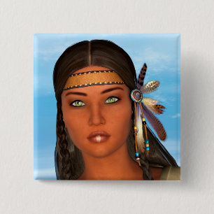 Badge Carré 5 Cm Amérindienne