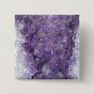 Badge Carré 5 Cm Améthyste Geode - pierre gemme en cristal violette