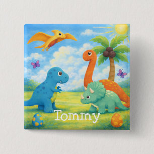 Badge Carré 5 Cm Amis Dinosaures Colorés Mignons Enfants