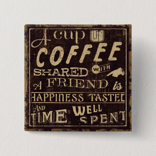 Badge Carré 5 Cm Amis et café (Devant)