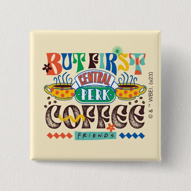 Badge Carré 5 Cm AMIS™ | Mais Premier café Vibrant Graphisme (Devant)