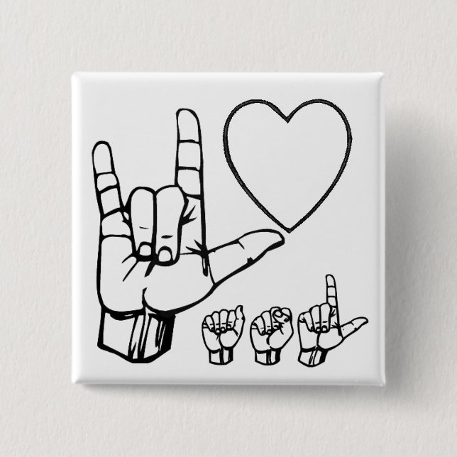 Badge Carré 5 Cm amour d'asl, coeur, asl (Devant)