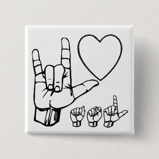 Badge Carré 5 Cm amour d'asl, coeur, asl
