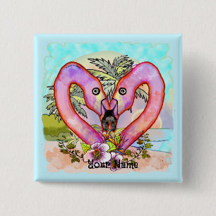 Badge Carré 5 Cm Amour de flamingo