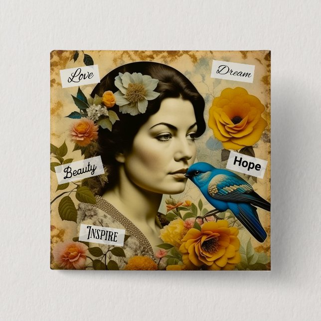 Badge Carré 5 Cm Amour, Espoir, Beauté Inspirationnelle Femme Vinta (Devant)