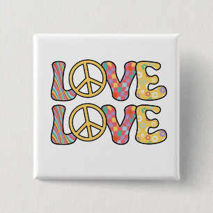 Badge Carré 5 Cm Amour hippie rétro
