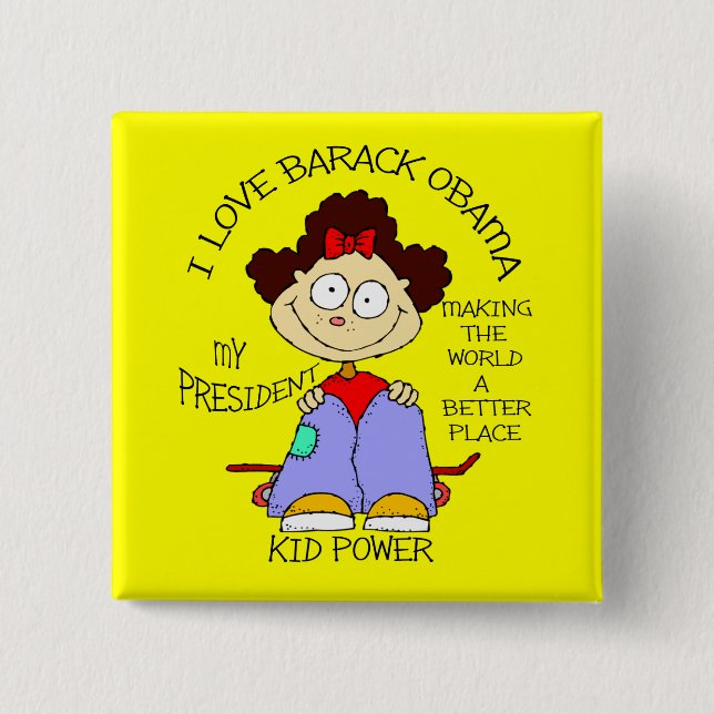 BADGE CARRÉ 5 CM AMOUR OBAMA D'ENFANTS (Devant)