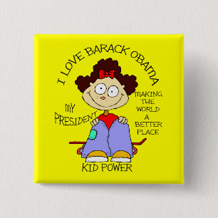 BADGE CARRÉ 5 CM AMOUR OBAMA D'ENFANTS