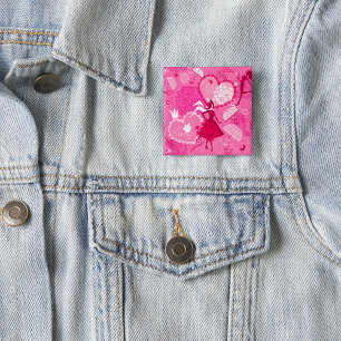 Badge Carré 5 Cm Amour romantique Silhouette Motif Coeurs roses