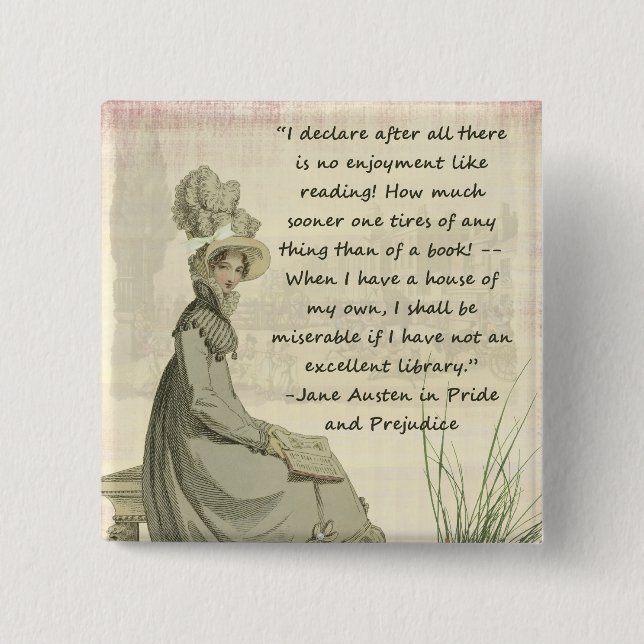 Badge Carré 5 Cm Amoureux des livres de Jane Austen (Devant)