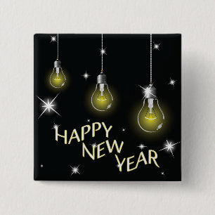 Badge Carré 5 Cm Ampoules Lumineuses Modernes Bonne Année