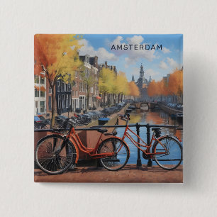 Badge Carré 5 Cm Amsterdam de texte personnalisé