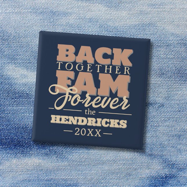 Badge Carré 5 Cm Amusant, bleu et pastel Reunion Guillemet famille  (Family Reunion Button Keepsake)