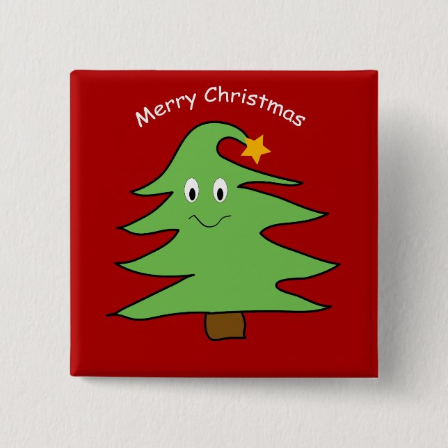 Badge Carré 5 Cm Amusant Joyeux arbre de Noël mignon (Devant)