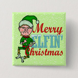 Badge Carré 5 Cm Amusant Joyeux Elfin Noël Bah Humbug