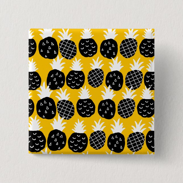 Badge Carré 5 Cm Ananas noir (Devant)