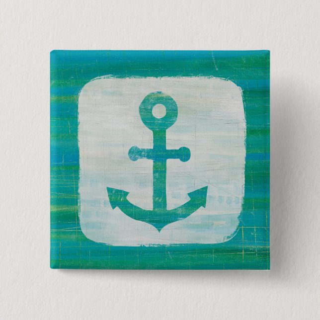 Badge Carré 5 Cm Ancre côtière d'Aqua de l'art | (Devant)