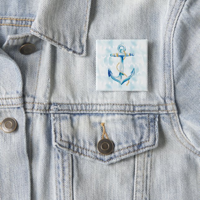 Badge Carré 5 Cm Ancre d'aquarelle bleue (En situation)